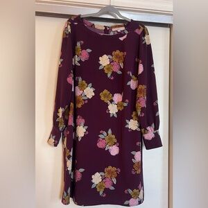 LOFT Burgundy Floral Long Sleeve Dress